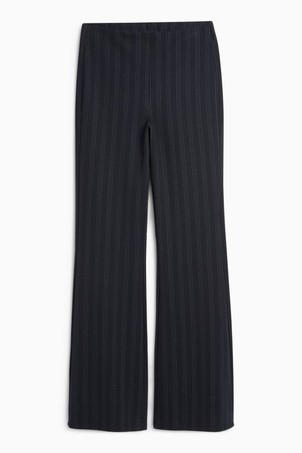 Women - Jersey trousers - mid-rise waist - flared - pinstripes - dark blue