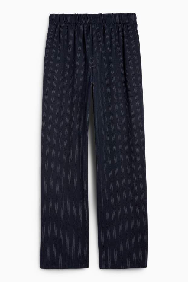Femmes - Pantalon en jersey - mid waist - jambe large - fines rayures - bleu foncé