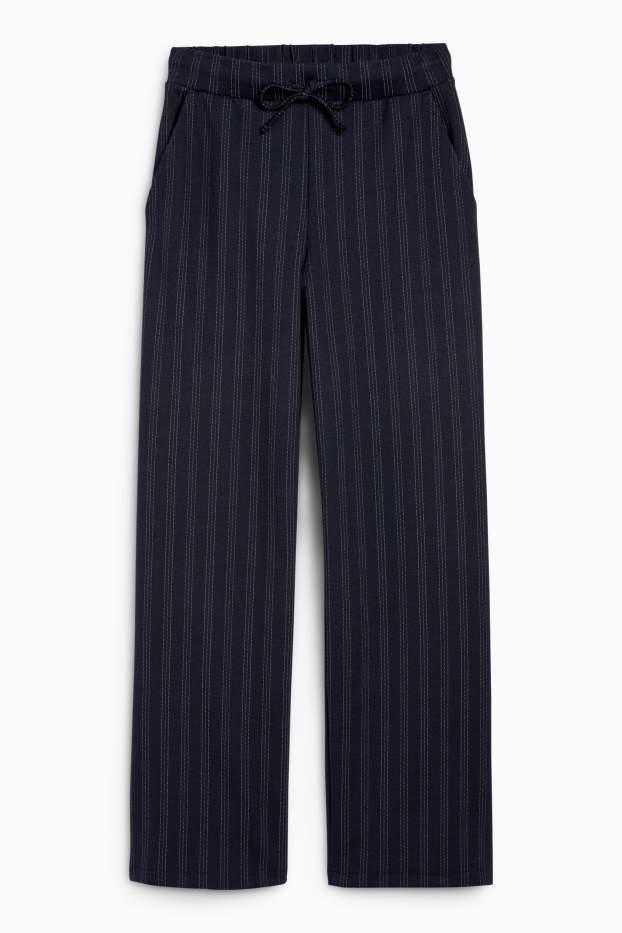 Femmes - Pantalon en jersey - mid waist - jambe large - fines rayures - bleu foncé