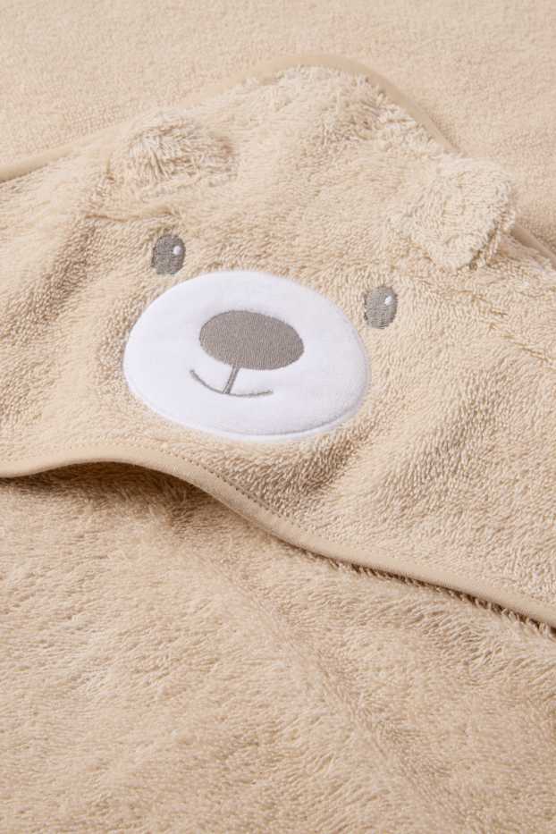 Baby: jongens - Beertje - babyhanddoek met capuchon - beige