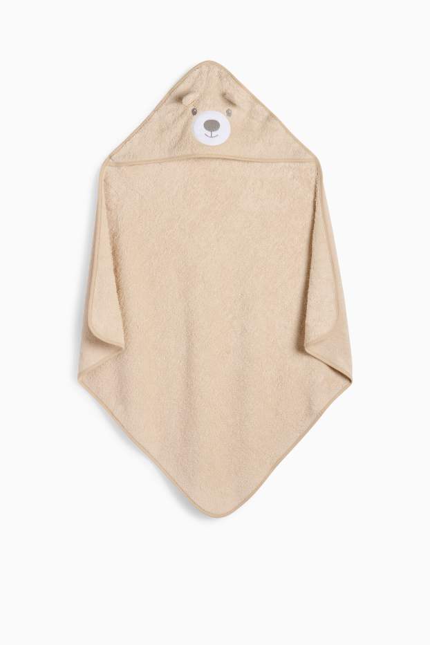 Baby Jungen - Bärchen - Baby-Handtuch mit Kapuze - beige