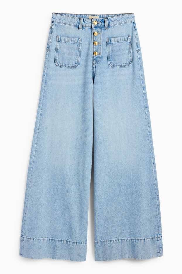 Women - Wide leg jeans - high waist - denim-light blue