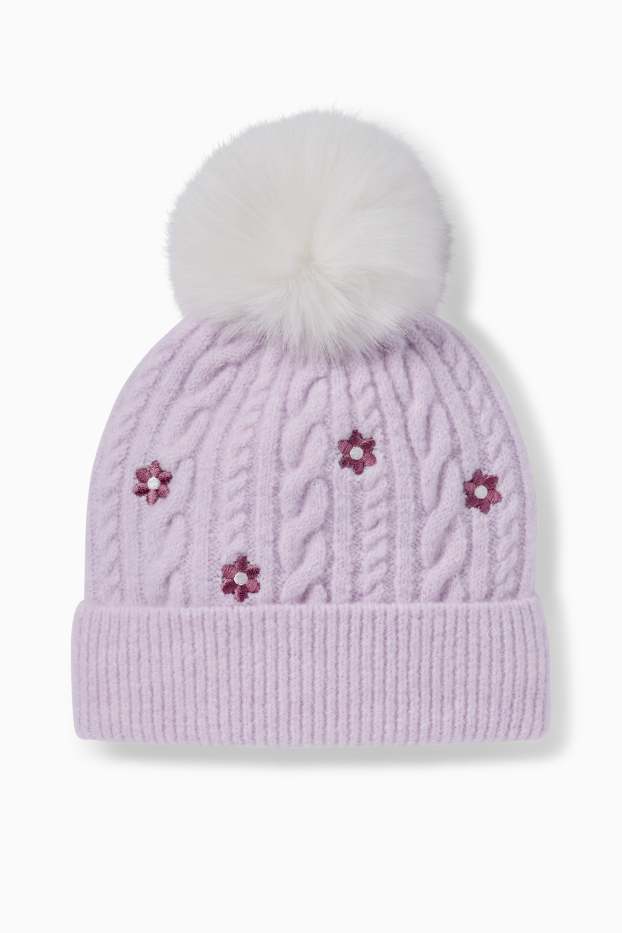 Niños: niñas - Flores - gorro con pompón - con ochos - violeta claro