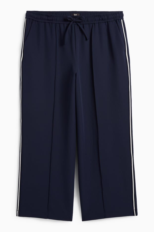 Damen - Jersey-Hose - Mid Waist - Wide Leg - dunkelblau