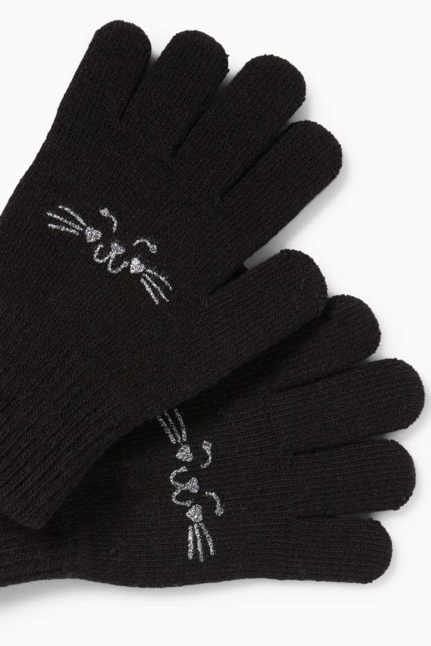 Kinder Mädchen - Katze - Handschuhe - schwarz