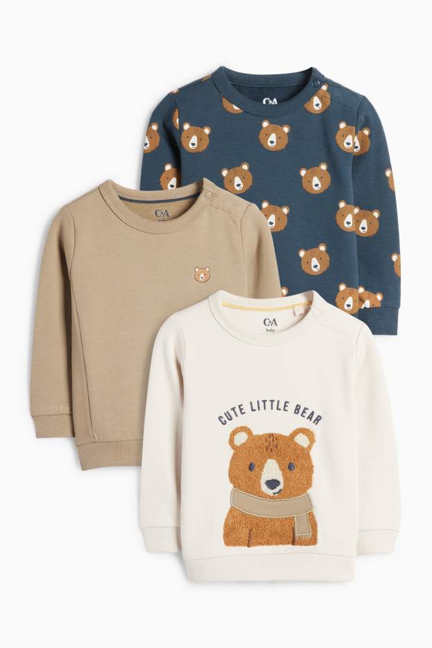 Niemowlęta chłopcy - Wielopak, 3 szt. - misie - bluza niemowlęca - kremowobiały