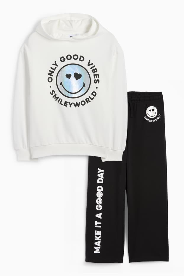 Dzieci dziewczynki - SmileyWorld® - komplet - bluza z kapturem i spodnie dresowe - 2 części - czarny / biały