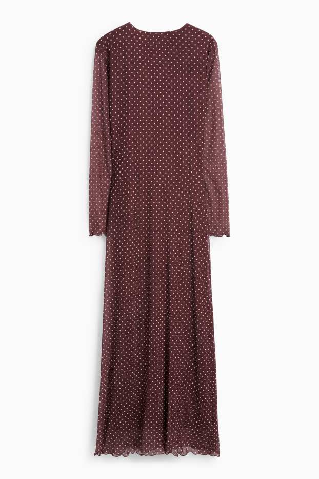 Women - Mesh dress - polka dot - dark red