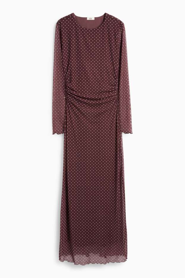 Women - Mesh dress - polka dot - dark red