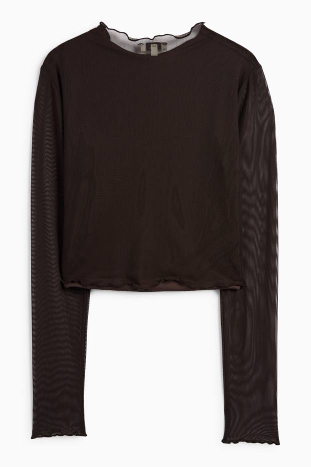 Dames - Korte longsleeve - slim fit - mesh - zwart