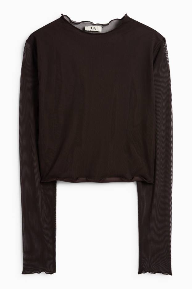 Dames - Korte longsleeve - slim fit - mesh - zwart