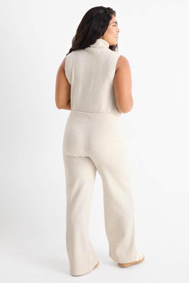 Femmes - Bas de jogging - finition côtelée - beige