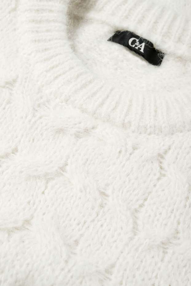 Damen - Pullover - Zopfmuster - cremeweiss