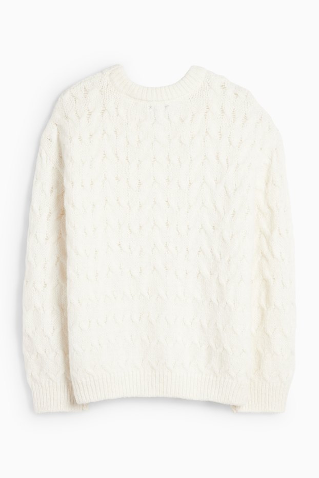 Damen - Pullover - Zopfmuster - cremeweiss