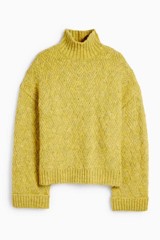 Damen - Pullover - strukturiert - senfgelb