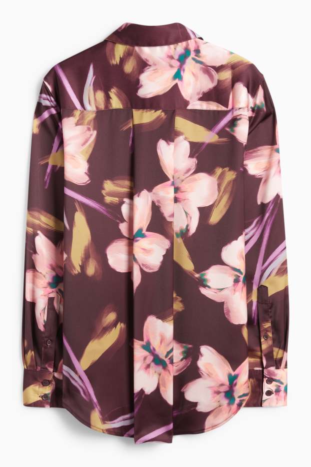 Women - Satin blouse - floral - purple