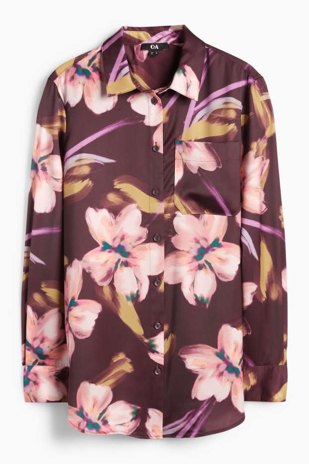 Women - Satin blouse - floral - purple