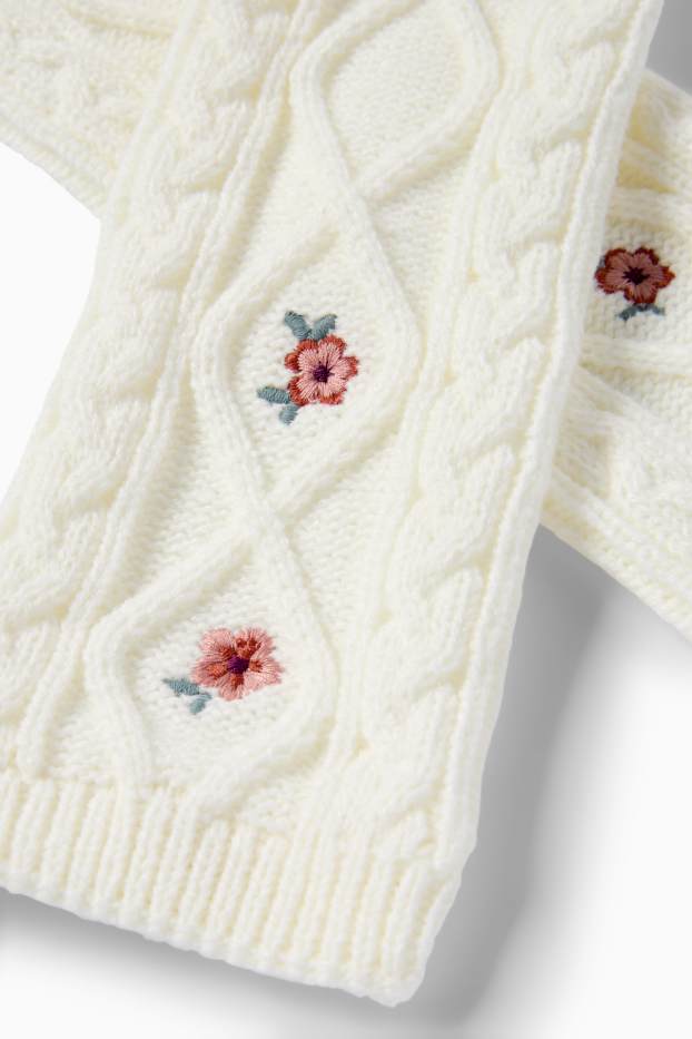 Bébés filles - Petites fleurs - écharpe bébé - motif tressé - blanc crème
