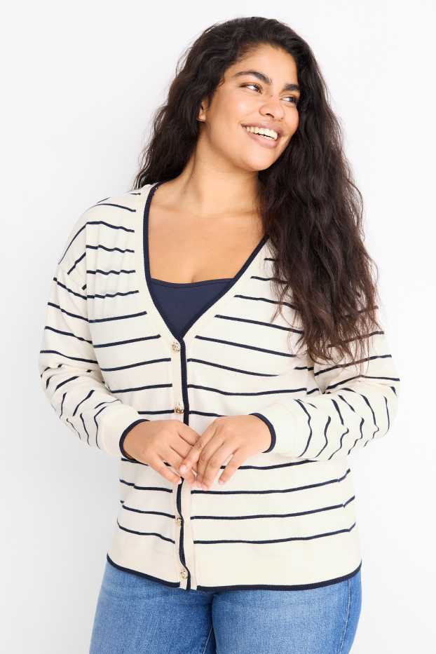 Femmes - Gilet en maille - à rayures - blanc crème