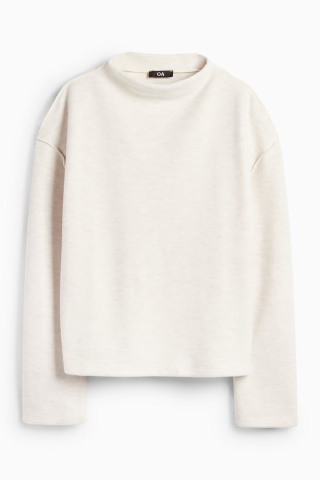 Damen - Sweatshirt - gerippt - weiß-melange