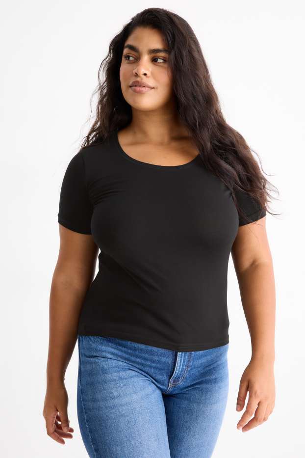 Damen - Multipack 3er - T-Shirt - Slim Fit - schwarz