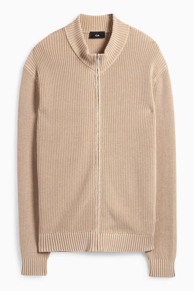 Herren - Strickjacke - gerippt - beige