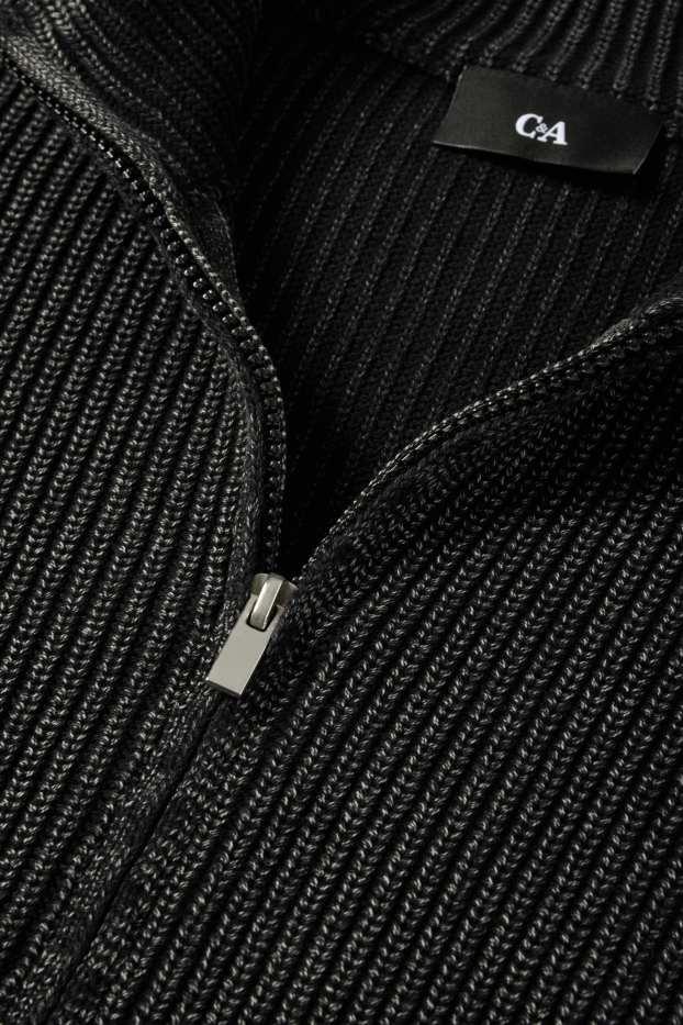 Heren - Gebreid vest - geribd - zwart mix
