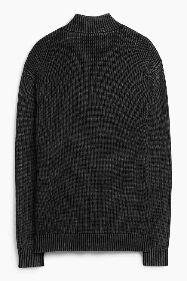 Heren - Gebreid vest - geribd - zwart mix