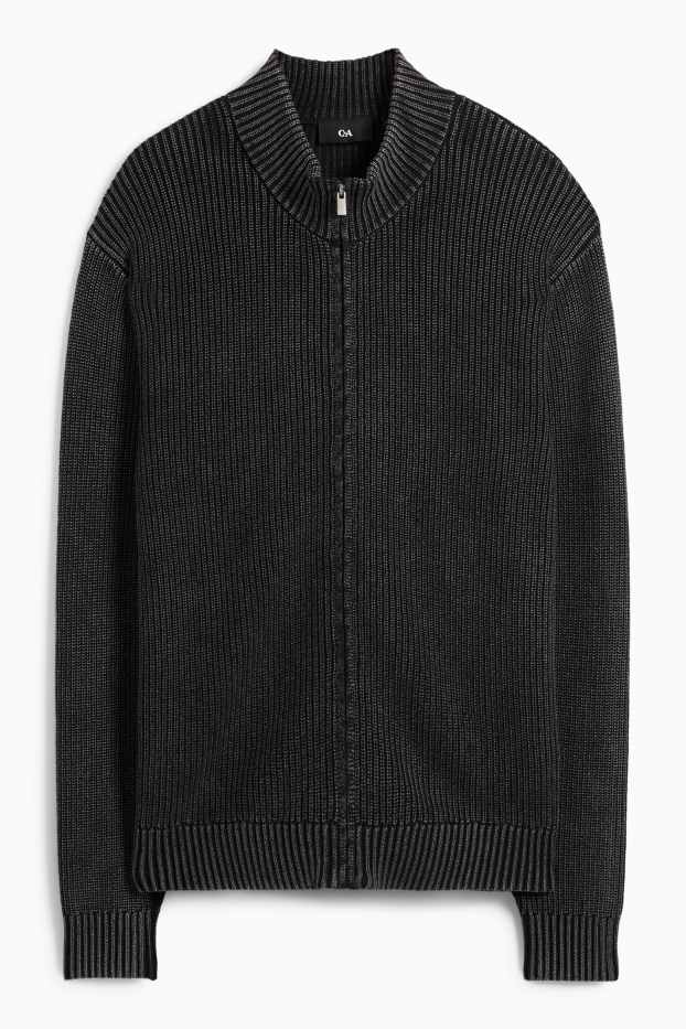 Heren - Gebreid vest - geribd - zwart mix