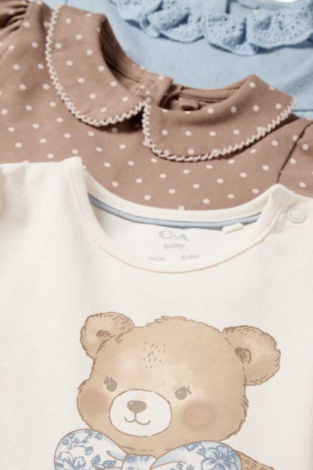 Baby Mädchen - Multipack 3er - Teddybär - Baby-Langarmshirt - braun