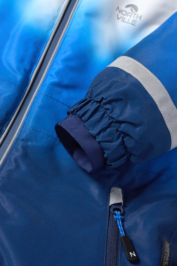 Kinderen: jongens - Skipak met capuchon - waterdicht - met patroon - blauw