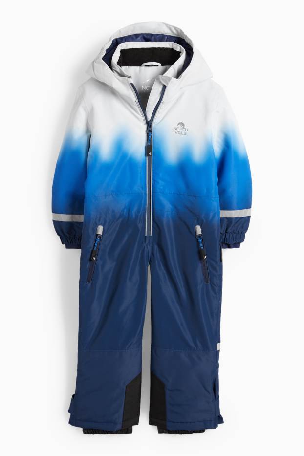 Kinderen: jongens - Skipak met capuchon - waterdicht - met patroon - blauw