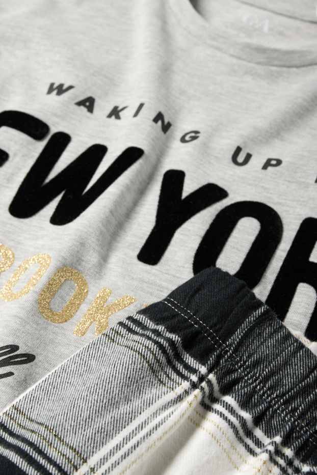Kinder Mädchen - New York - Pyjama mit Flanellhose - 2 teilig - hellgrau-melange