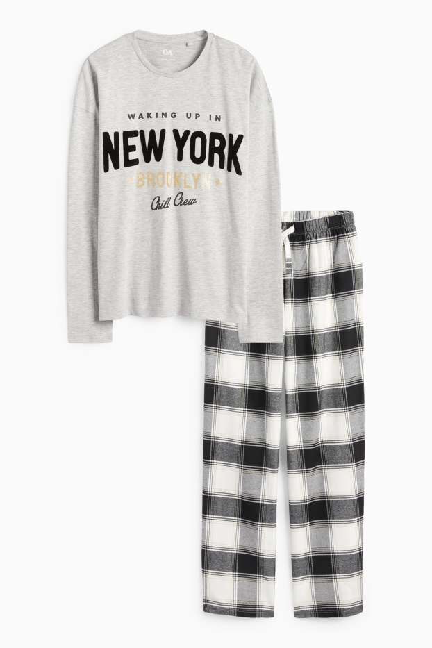 Kinder Mädchen - New York - Pyjama mit Flanellhose - 2 teilig - hellgrau-melange