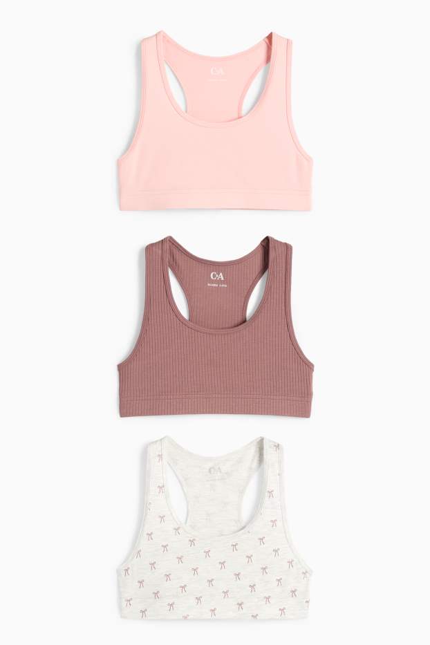 Children Girls - Multipack of 3 - bow - crop top - brown