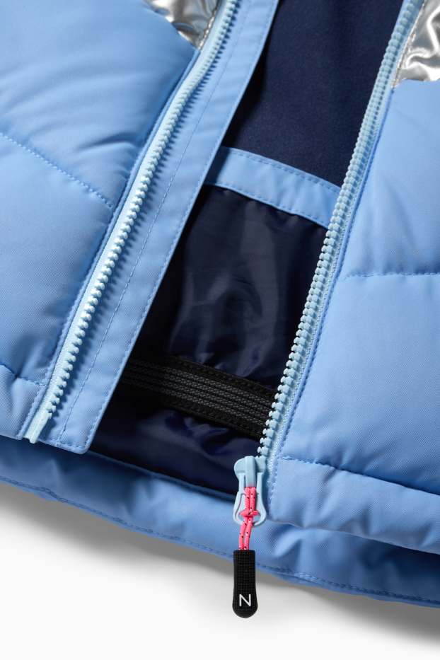 Kinder Mädchen - Skijacke mit Kapuze - wasserabweisend - Glanz-Effekt - blau