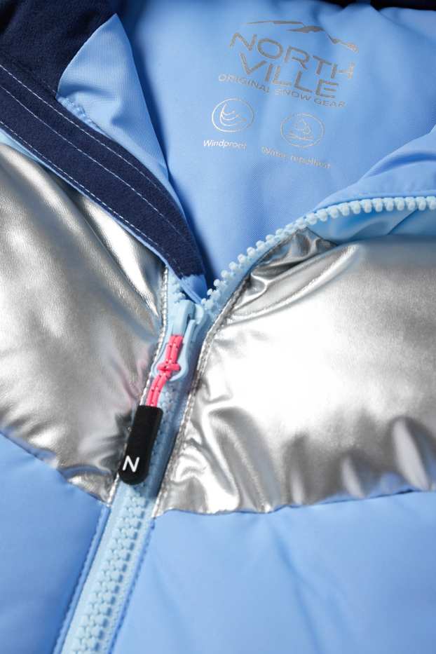 Kinder Mädchen - Skijacke mit Kapuze - wasserabweisend - Glanz-Effekt - blau