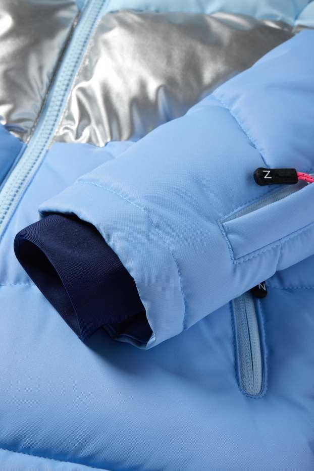 Kinder Mädchen - Skijacke mit Kapuze - wasserabweisend - Glanz-Effekt - blau