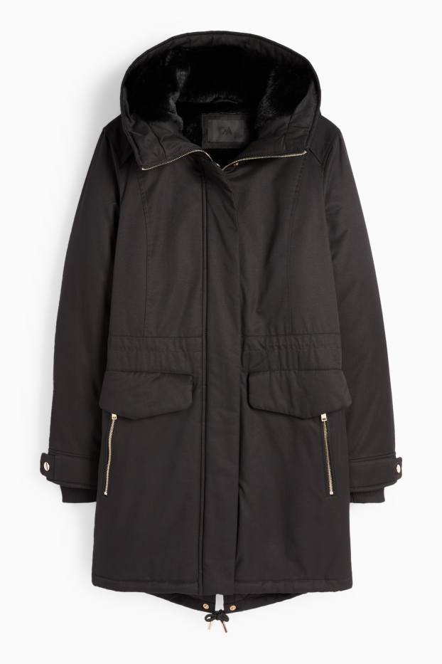 Dámské - Parka s kapucí - s výplní - černá