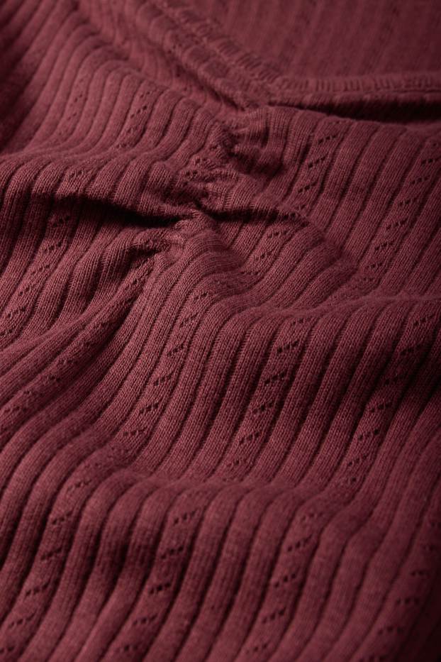 Women - Long sleeve top - slim fit - ribbed - bordeaux