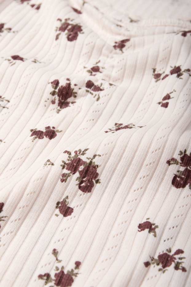 Femmes - Haut à manches longues - slim fit - finition côtelée - à fleurs - rose pâle / rouge
