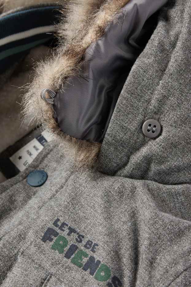 Neonati  - Motivo volpe - parka neonati - cappuccio e inserto in pelliccia sintetica - tortora