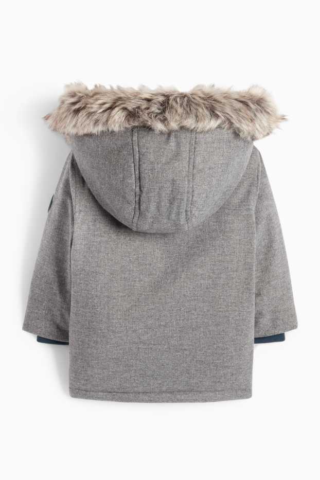 Neonati  - Motivo volpe - parka neonati - cappuccio e inserto in pelliccia sintetica - tortora