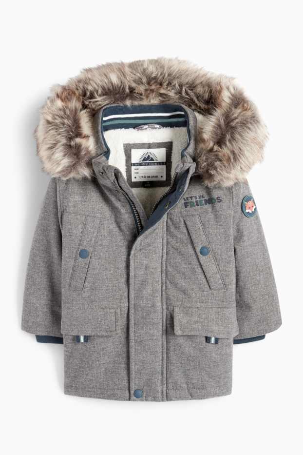 Neonati  - Motivo volpe - parka neonati - cappuccio e inserto in pelliccia sintetica - tortora