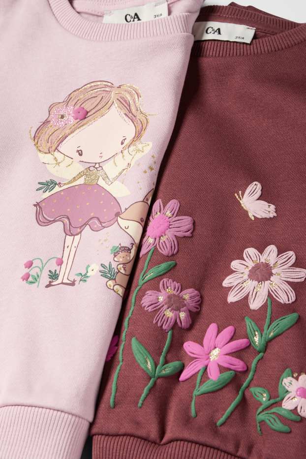 Enfants filles - Lot de 2 - fée, renard et fleurs - sweat - rose