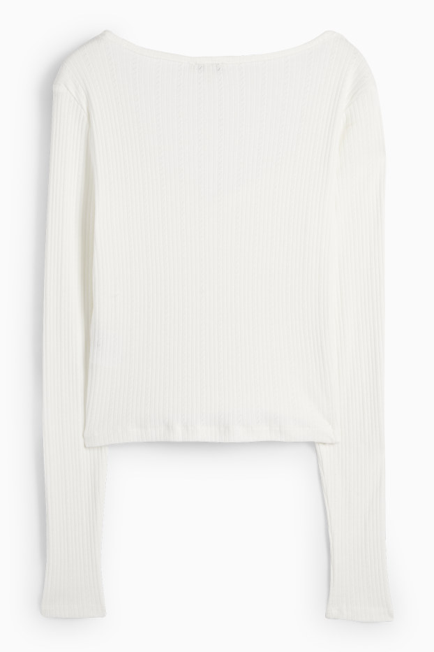 Dames - Longsleeve - slim fit - ribstof - wit