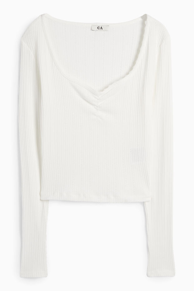 Dames - Longsleeve - slim fit - ribstof - wit