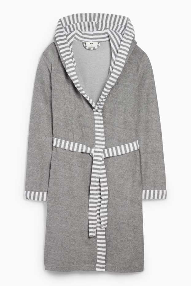 Dames - Frotté badjas, met capuchon - grijs-mix