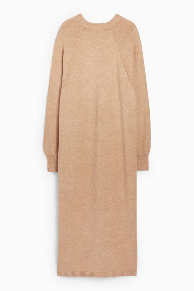 Dames - Gebreide jurk - straight fit - beige