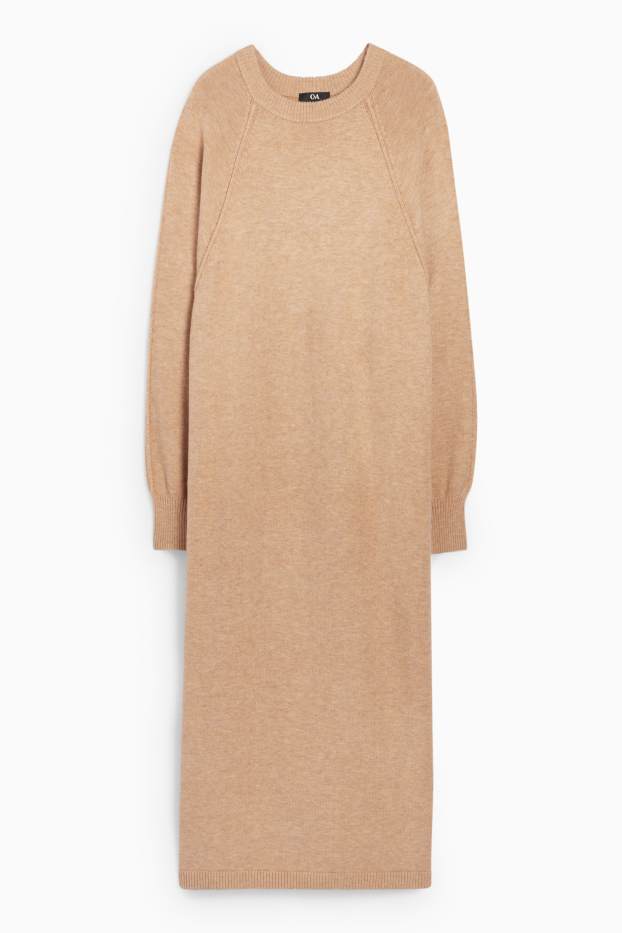 Dames - Gebreide jurk - straight fit - beige